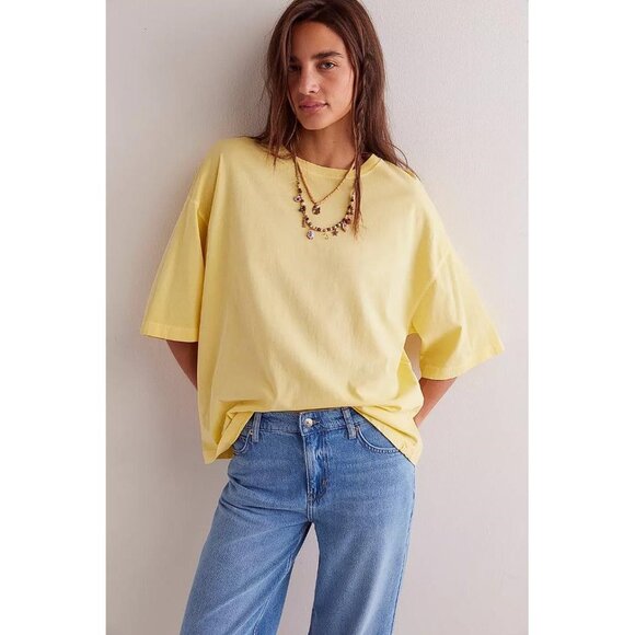 FREE PEOPLE Women's We The Free Perfect Oversized Tee Size L In Mellow Yellow - Picture 1 of 8